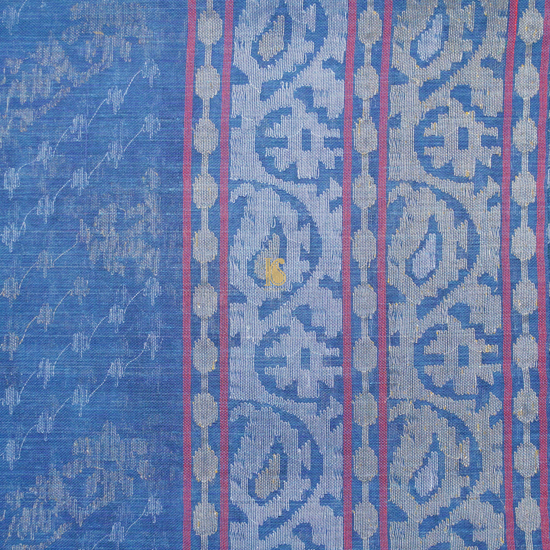Pure Cotton Neelambari Real Silver Zari Handloom Banarasi Saree - Khinkhwab