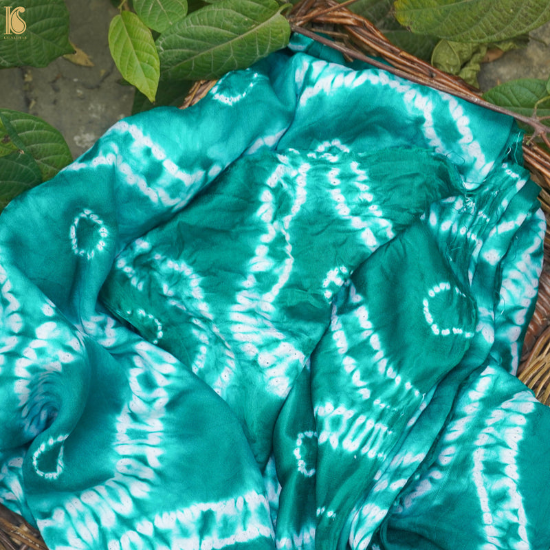Green Pure Gajji Handloom Bandhani Fabric - Khinkhwab