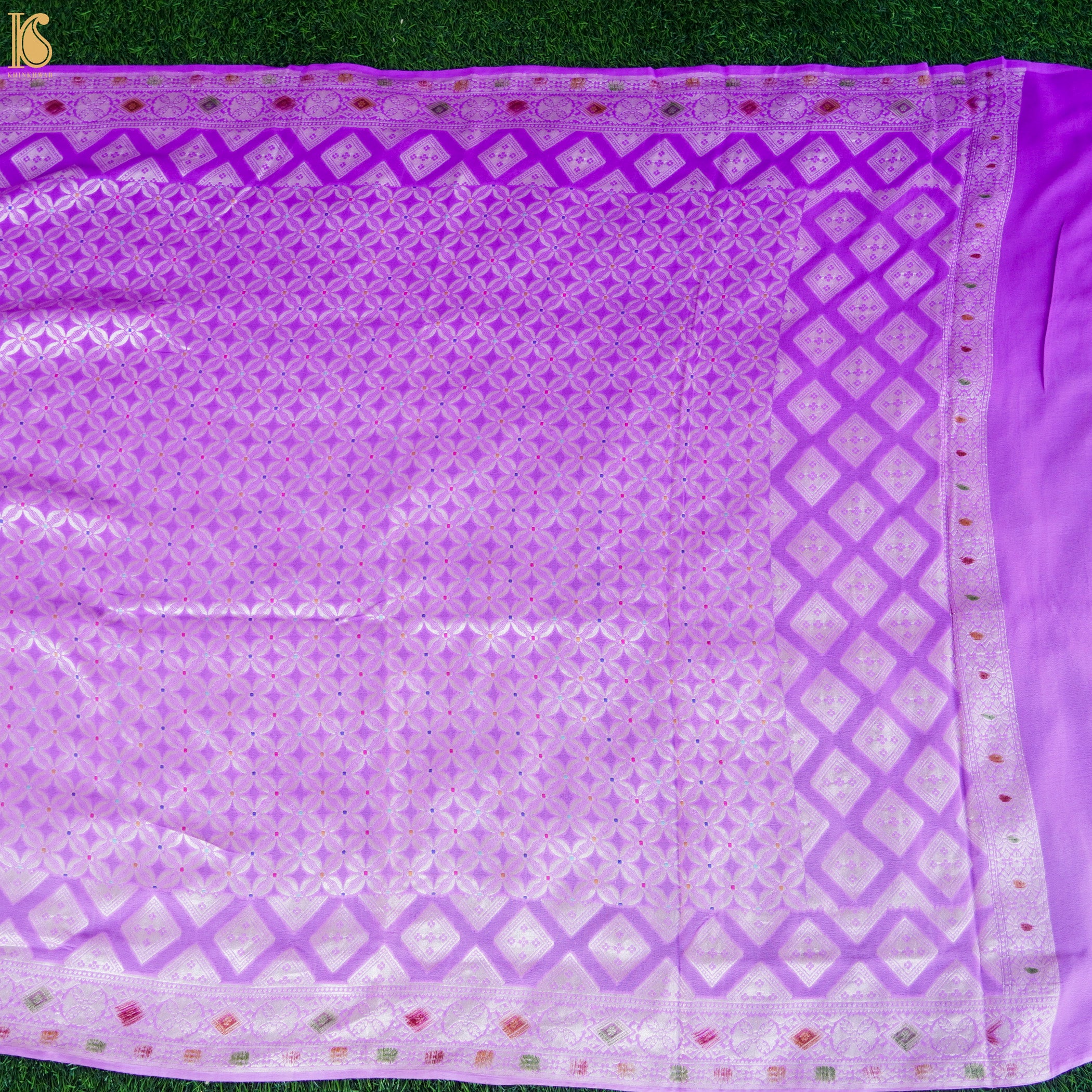 Orchid Purple Pure Georgette Handwoven Banarasi Suit Set - Khinkhwab