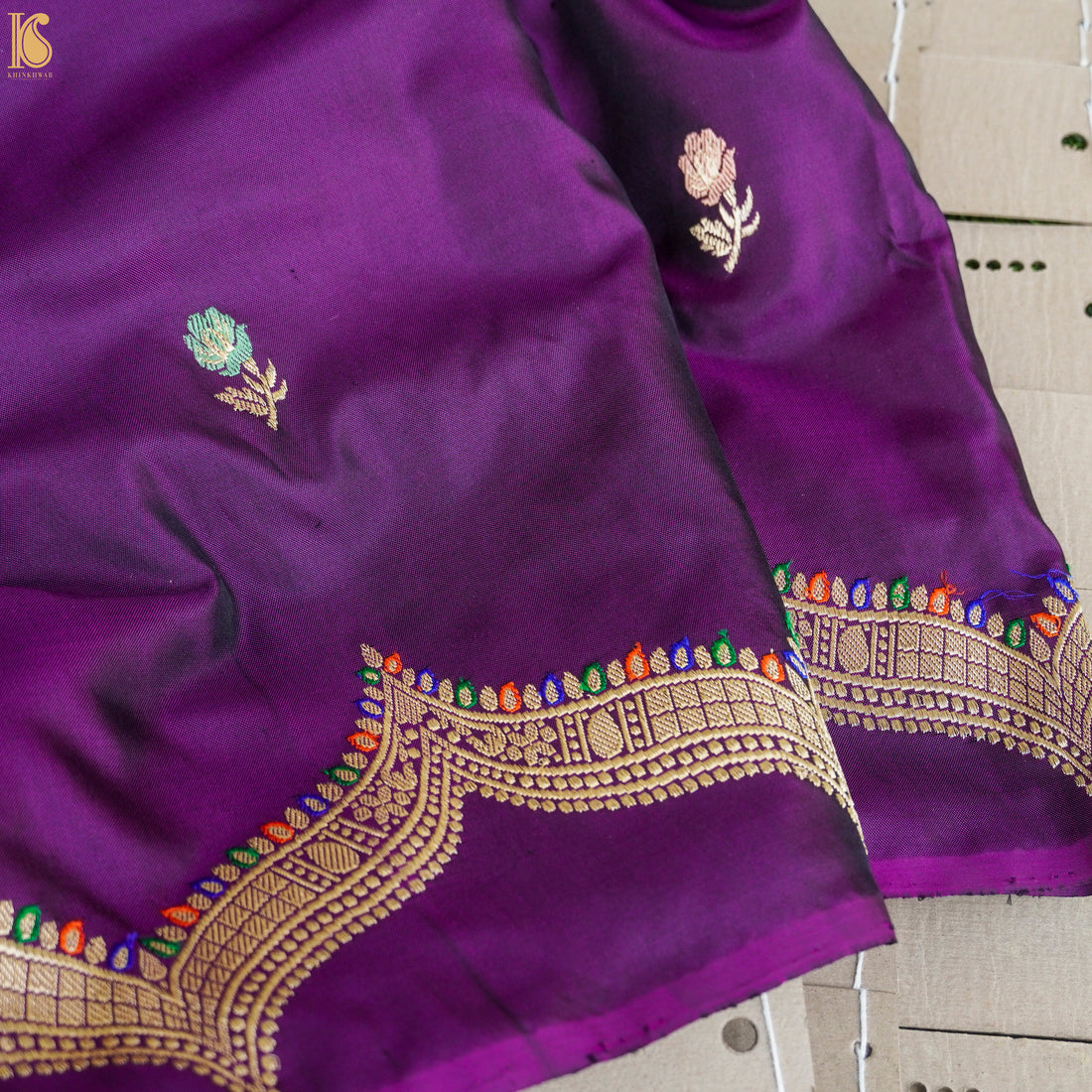 Seance Purple Katan Silk Handwoven Kadhwa Scalloped Border Saree - Khinkhwab