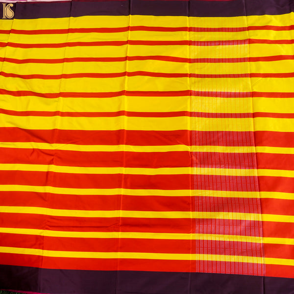 Yellow & Red Handwoven Pure Mashru Silk Contrast Border Saree - Khinkhwab