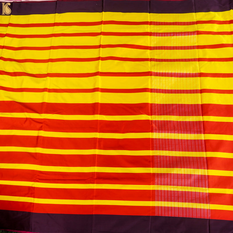 Yellow & Red Handwoven Pure Mashru Silk Contrast Border Saree - Khinkhwab