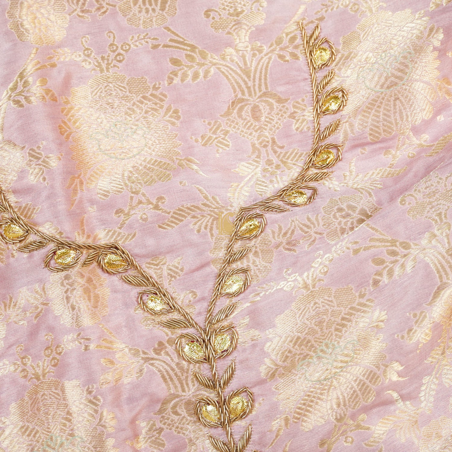 Baby Pink Kimkhab Handloom Banarasi Embroidered Kurta Fabric - Khinkhwab