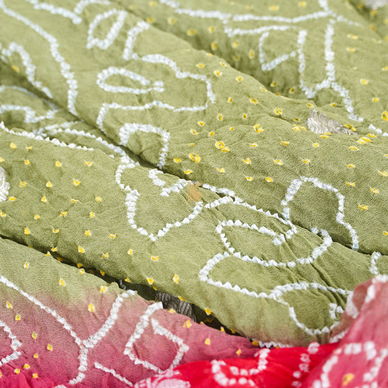 Brink Pink & Green Pure Georgette Handloom Banarasi Bandhani Saree - Khinkhwab