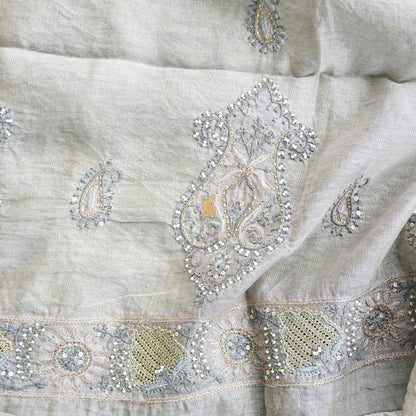 Harp White Chikankari Pure Handloom Tissue Chanderi Blouse Fabric - Khinkhwab
