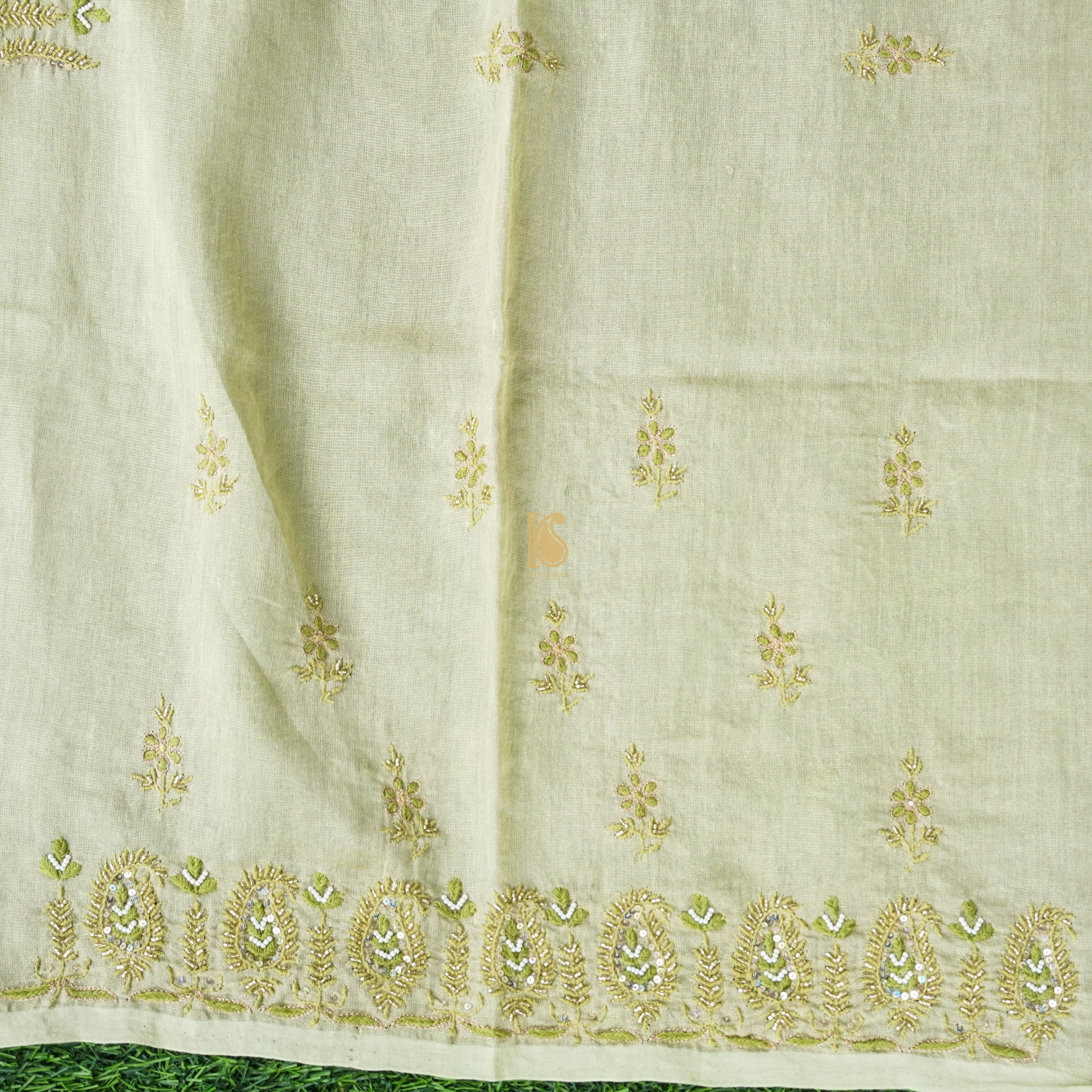 Chikankari Pure Handloom Tissue Chanderi Blouse Fabric - Khinkhwab