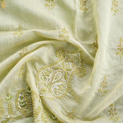 Chikankari Pure Handloom Tissue Chanderi Blouse Fabric - Khinkhwab