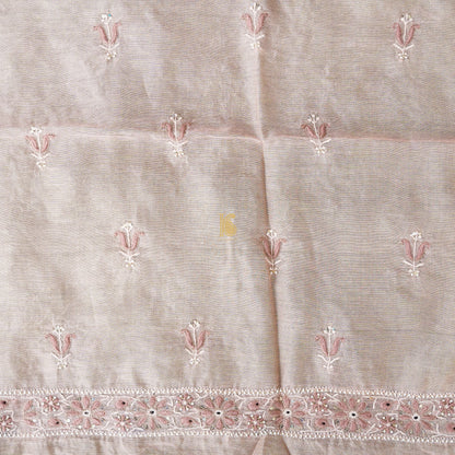 Dust Storm Pink Chikankari Pure Handloom Tissue Chanderi Blouse Fabric - Khinkhwab