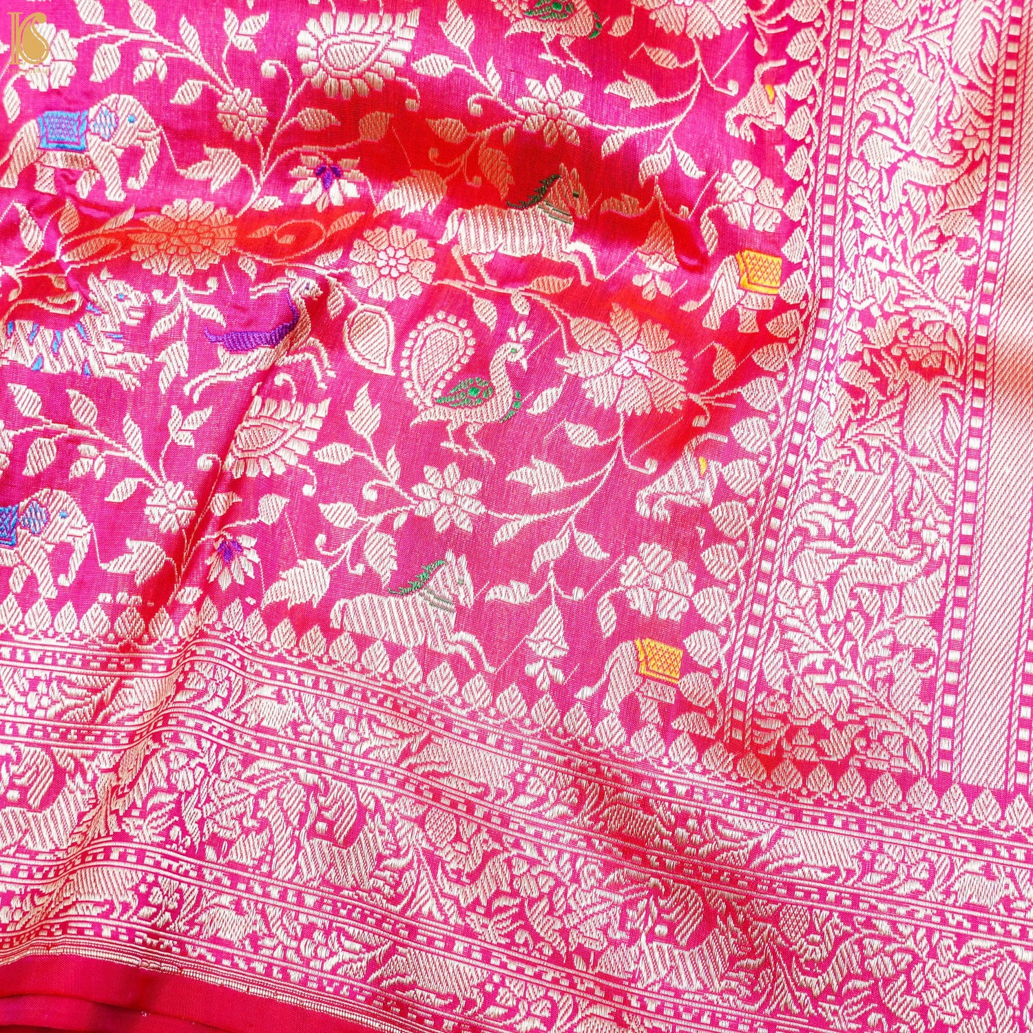 Handloom Katan Silk Banarasi Shikargah Pink Saree - Pre Order - Khinkhwab