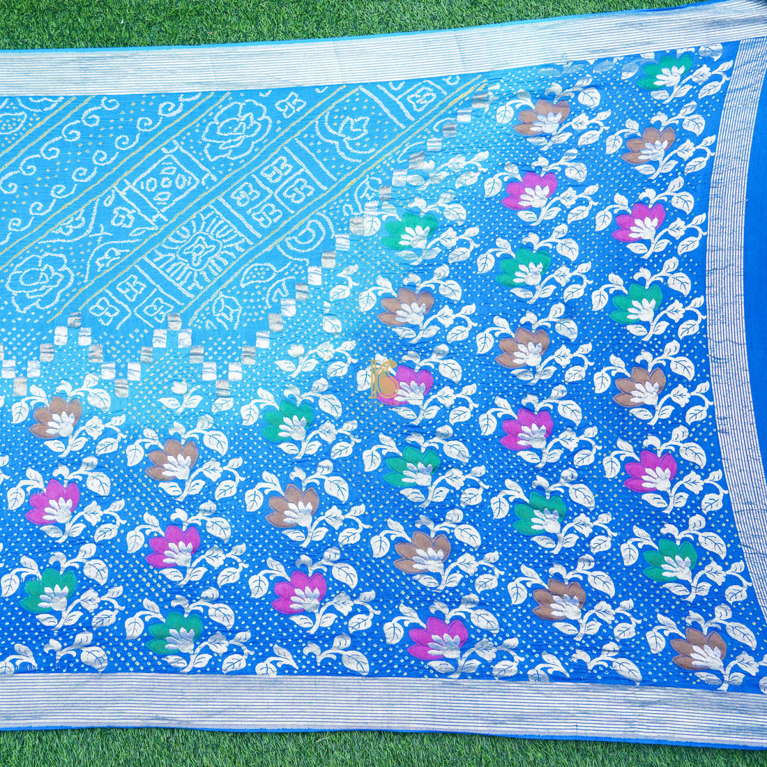 Blue Moonga & Georgette Handloom Banarasi Bandhani Saree - Khinkhwab
