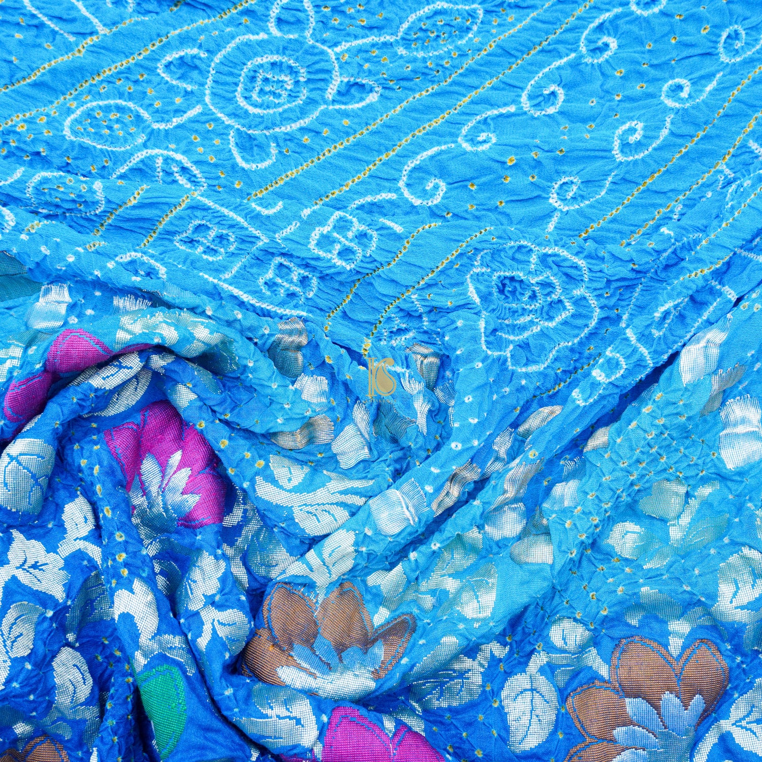 Blue Moonga &amp; Georgette Handloom Banarasi Bandhani Saree - Khinkhwab