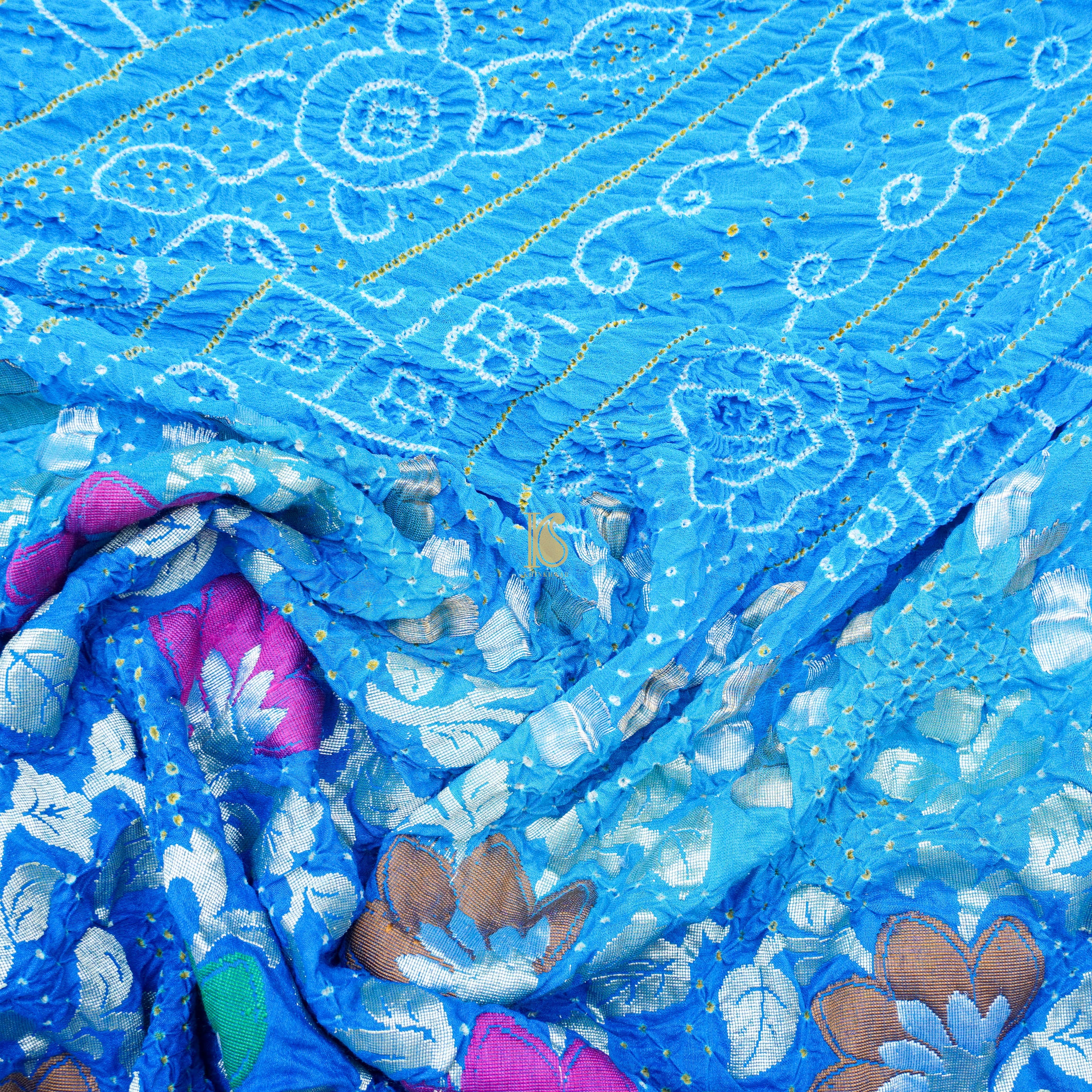 Blue Moonga &amp; Georgette Handloom Banarasi Bandhani Saree - Khinkhwab
