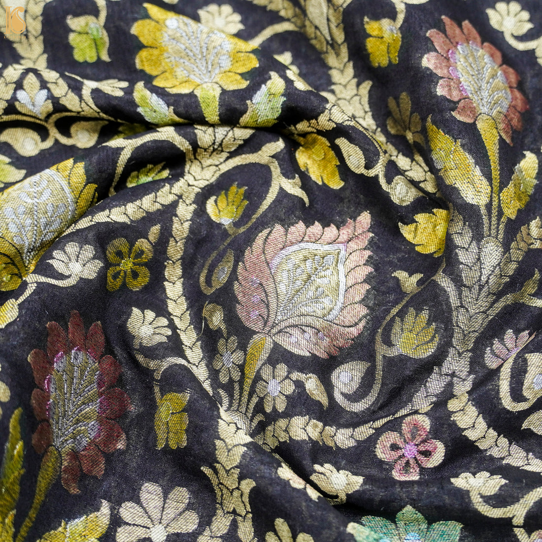 Black Pure Georgette Handloom Banarasi Fabric - Khinkhwab