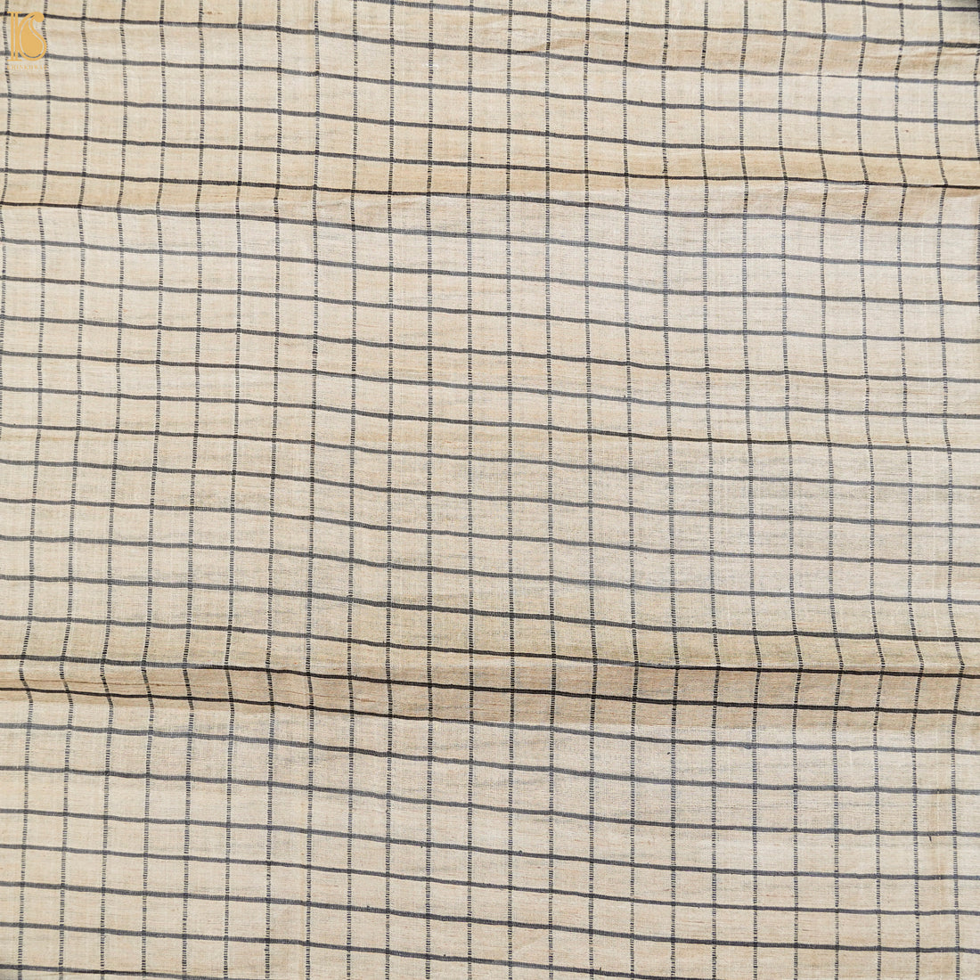 Handwoven Pure Desi Tussar Silk Check Banarasi Fabric - Khinkhwab