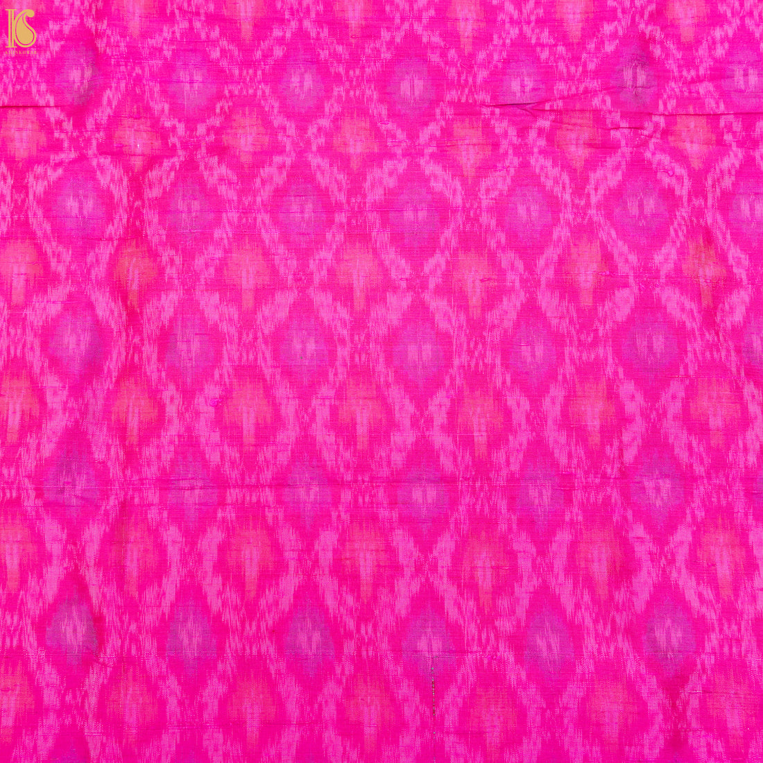 Pink Pure Raw Silk Banarasi Ikat Fabric - Khinkhwab