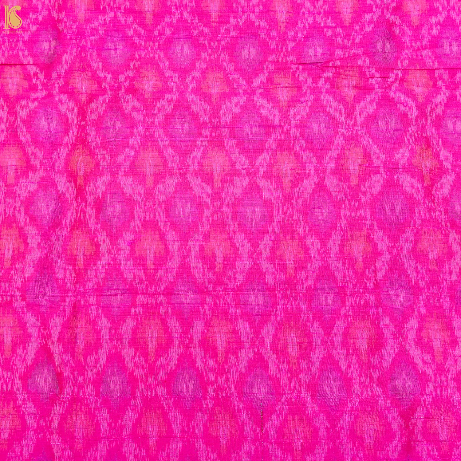 Pink Pure Raw Silk Banarasi Ikat Fabric - Khinkhwab