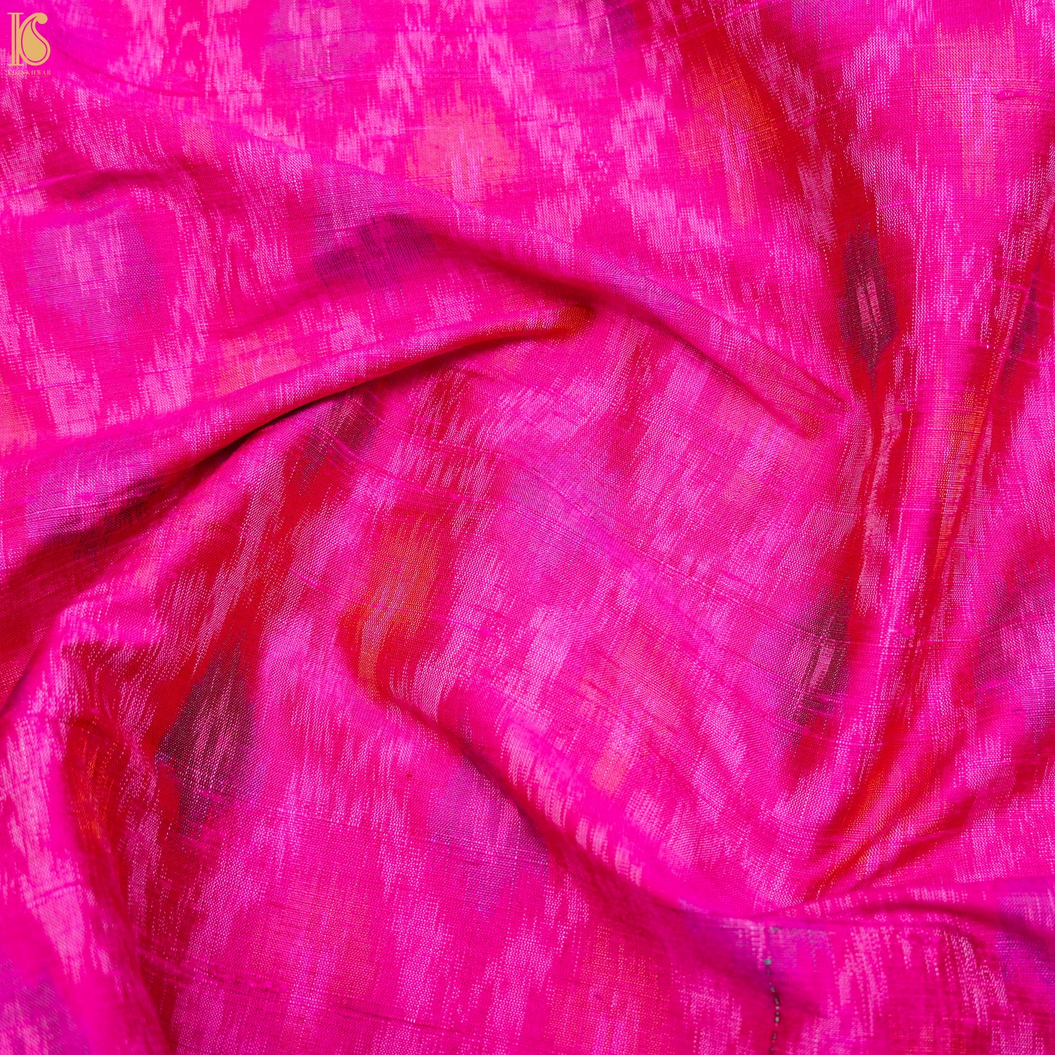 Pink Pure Raw Silk Banarasi Ikat Fabric - Khinkhwab