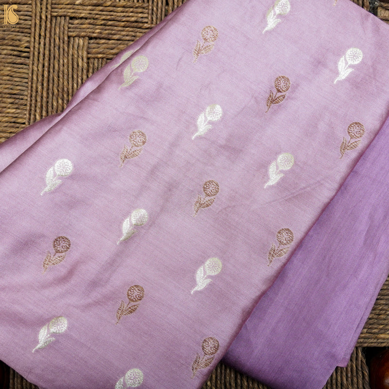 Lilac Pure Silk by Spun Silk Handloom Banarasi Suit Set with Dupatta - Khinkhwab