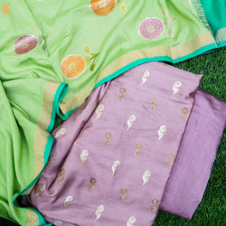 Lilac Pure Silk by Spun Silk Handloom Banarasi Suit Set with Dupatta - Khinkhwab