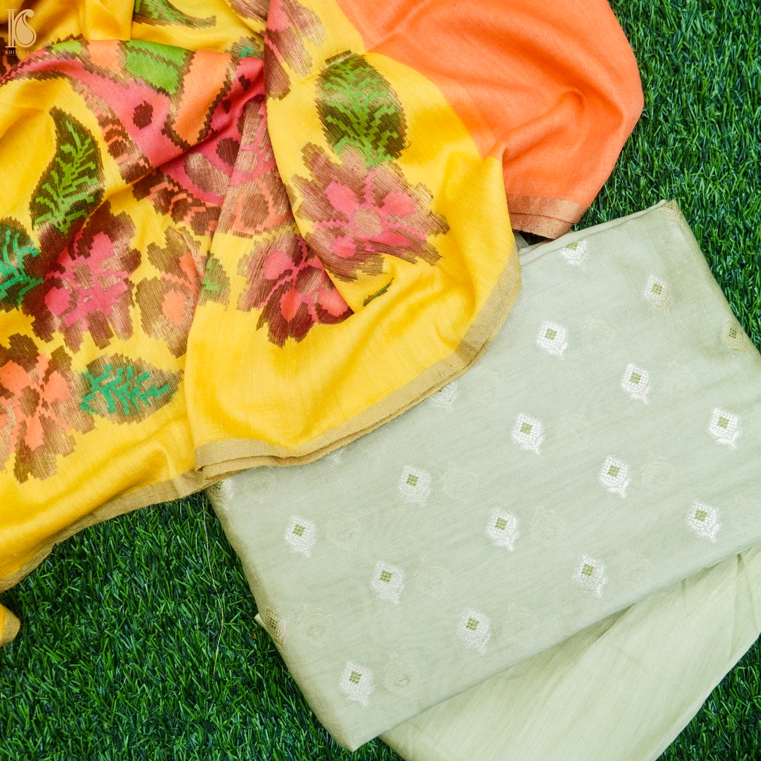 Ottoman Green Pure Silk by Spun Silk Handloom Banarasi Suit Set with Dupatta - Khinkhwab
