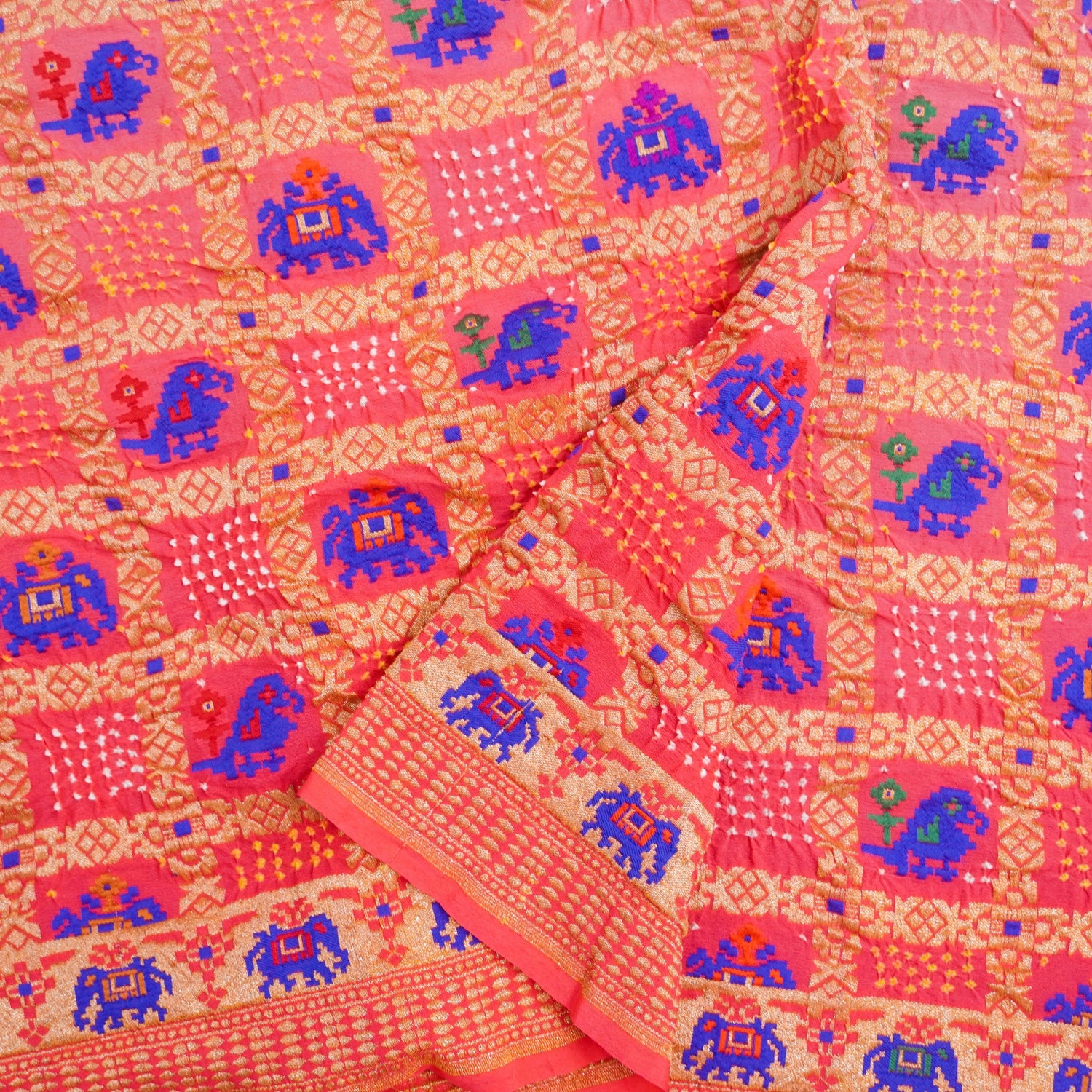 Georgette Banarasi Handloom Elephant Bandhani Saree - Khinkhwab