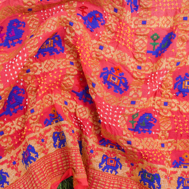 Georgette Banarasi Handloom Elephant Bandhani Saree - Khinkhwab