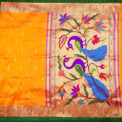 Orange Pure Silk Handwoven Paithani Saree with Muniya Border - Khinkhwab