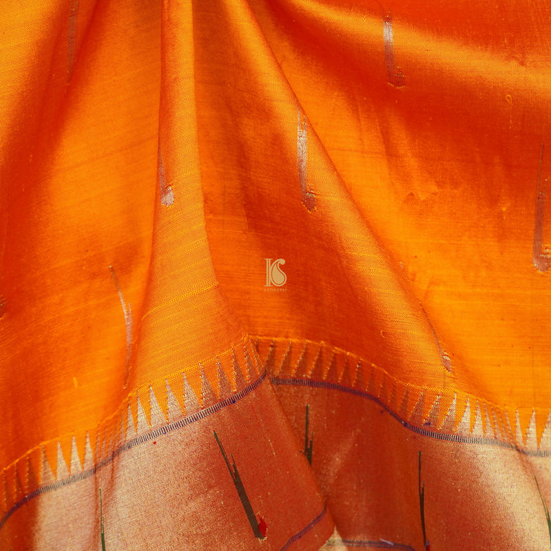 Orange Pure Silk Handwoven Paithani Saree with Muniya Border - Khinkhwab
