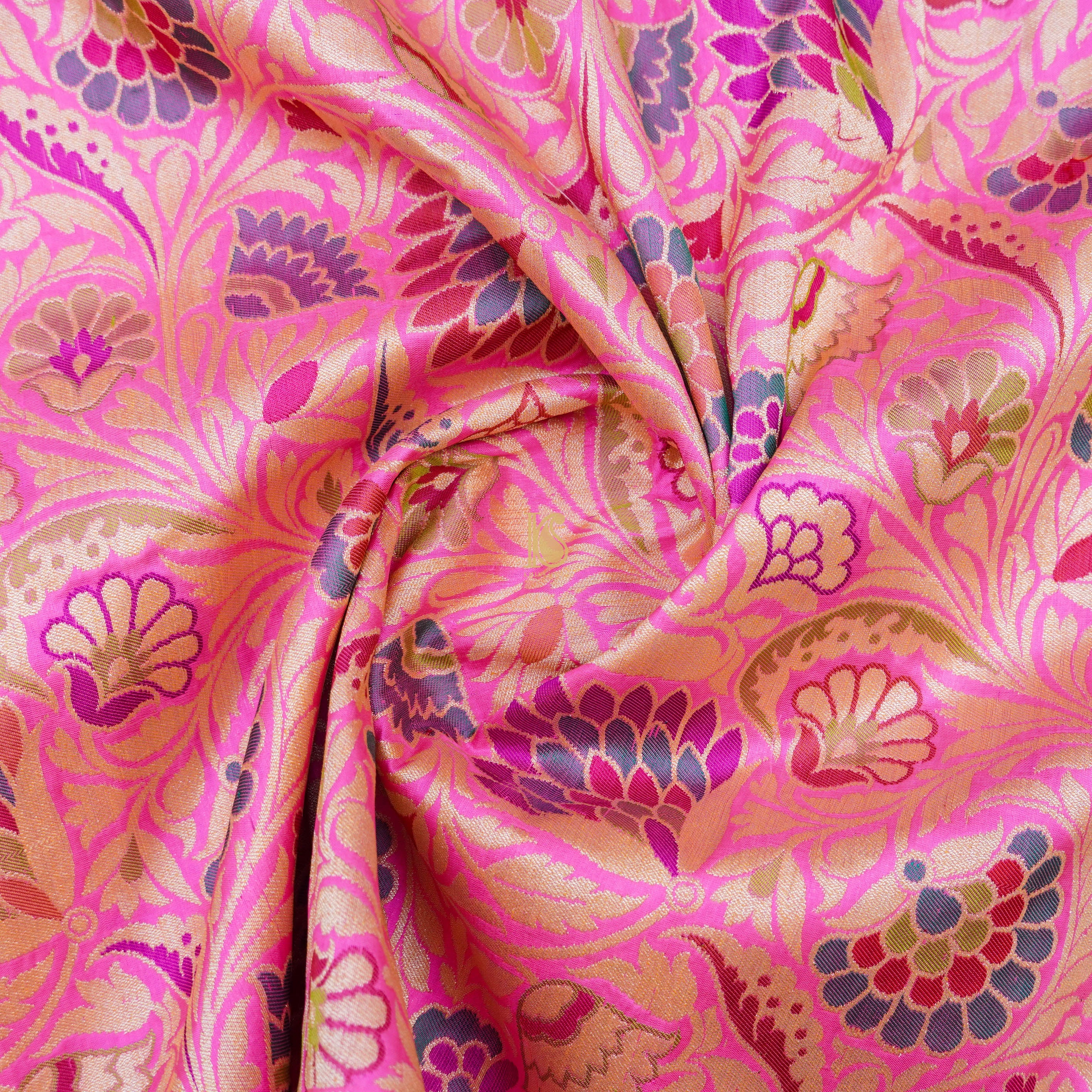 Pink Pure Katan Silk Banarasi Meenakari Fabric - Khinkhwab