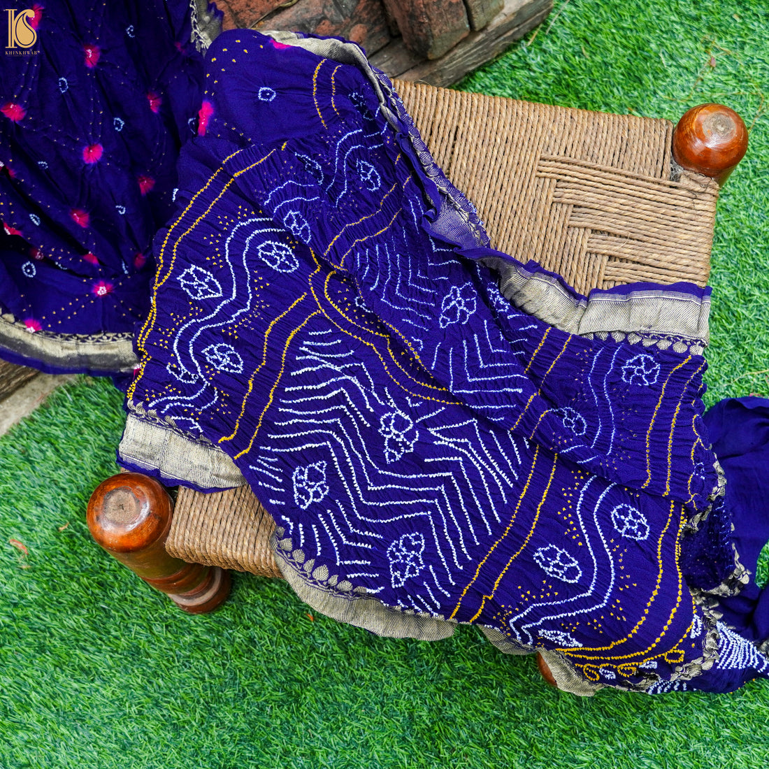 Midnight Blue Pure Georgette Handloom Banarasi Bandhani Saree - Khinkhwab