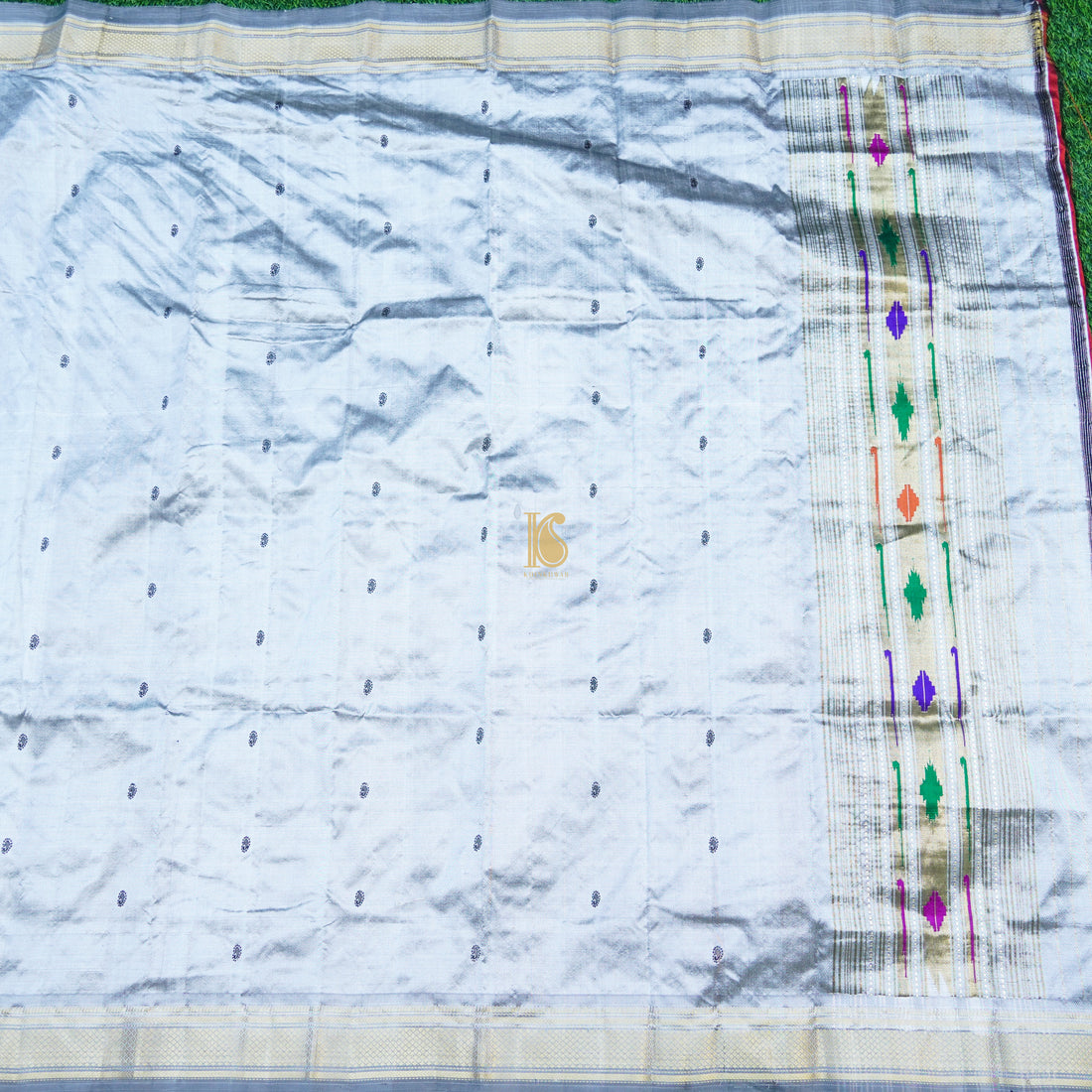 Hawkes Blue Pure Silk Handwoven Paithani Dupatta - Khinkhwab