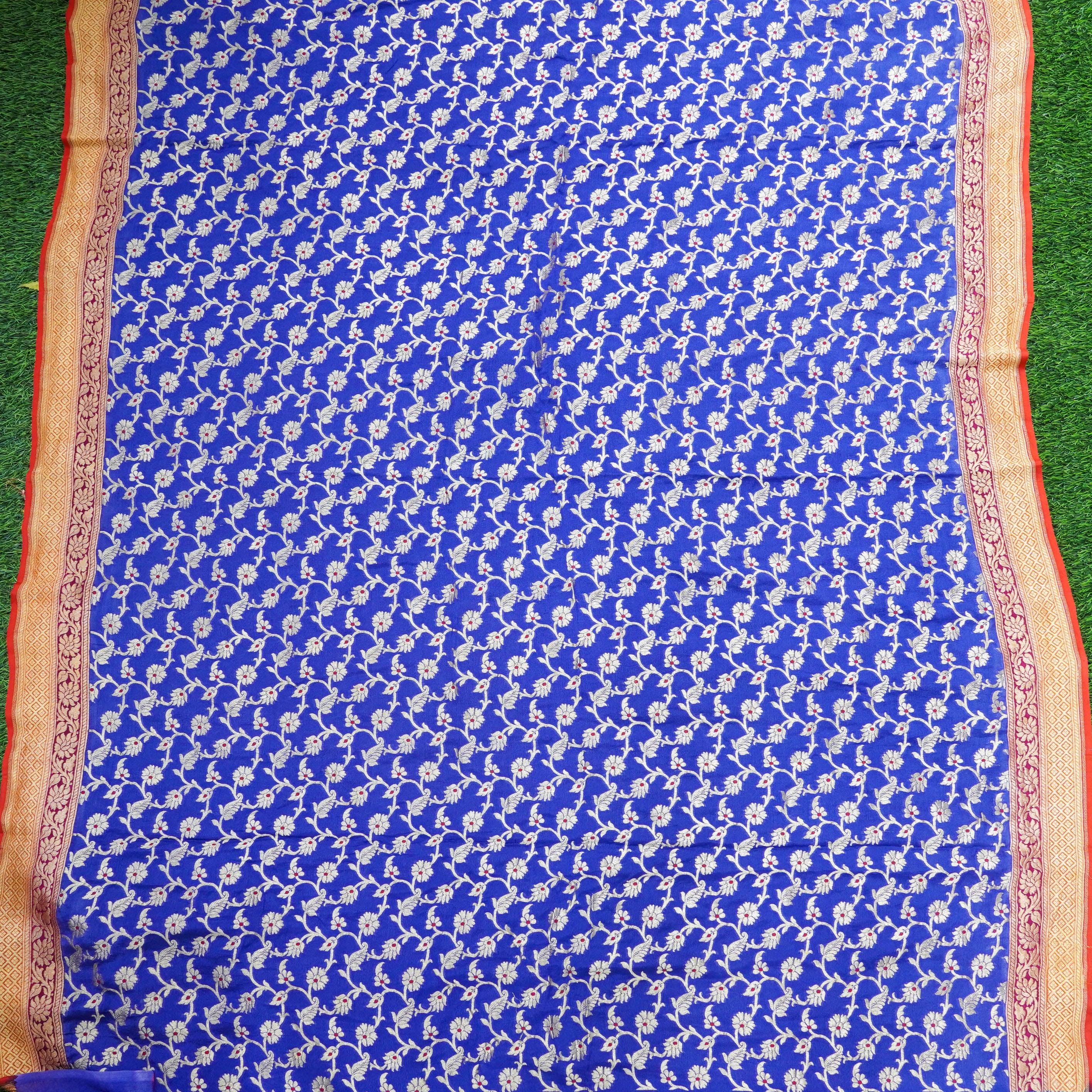 Blue Pure Georgette Banarasi Fabric - Khinkhwab