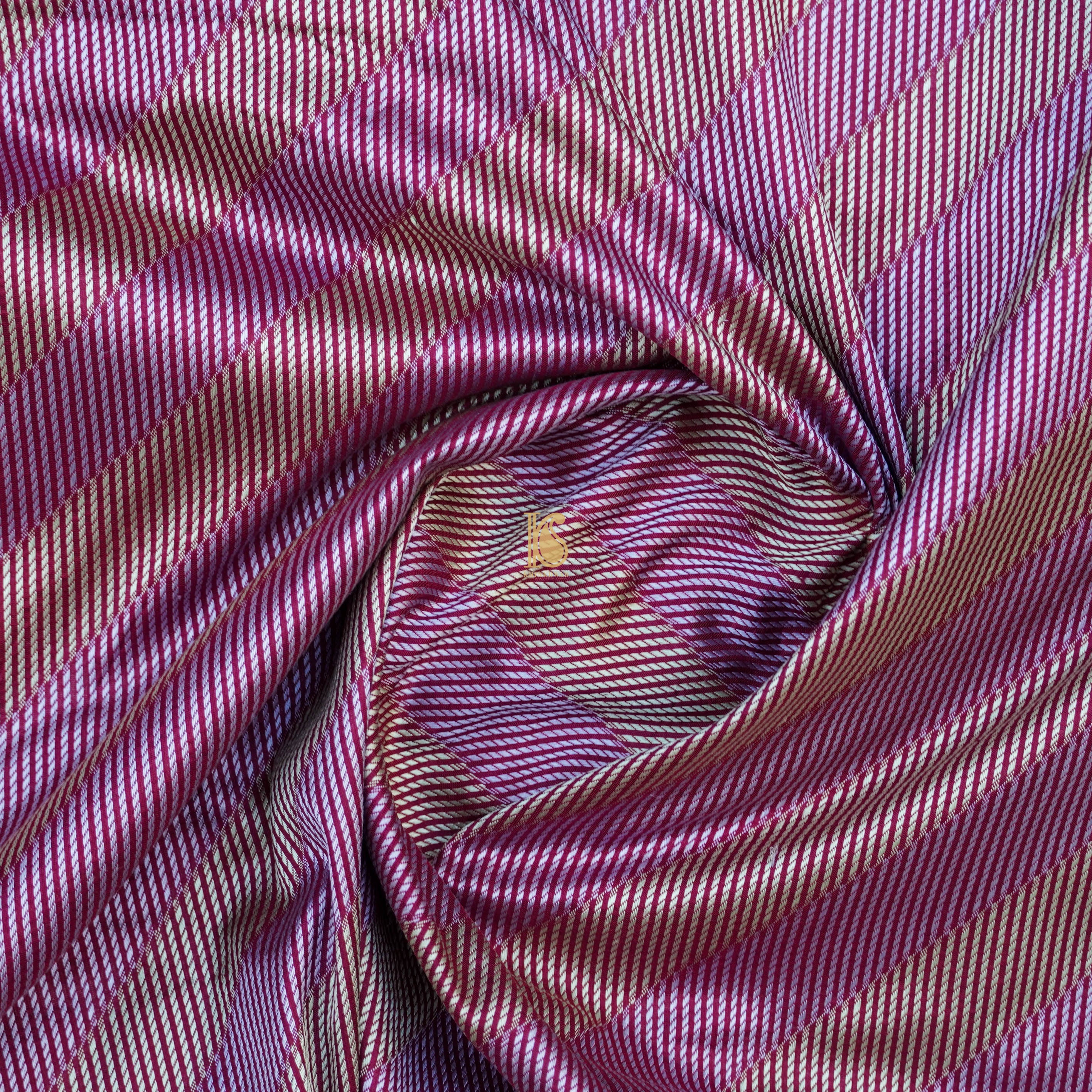 Handloom Banarasi Katan Silk Purple Brocade Stripes Saree - Khinkhwab