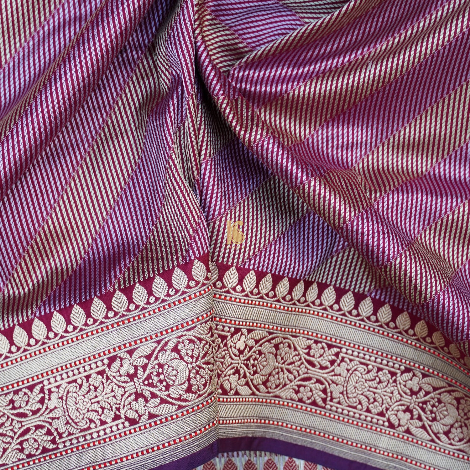 Handloom Banarasi Katan Silk Purple Brocade Stripes Saree - Khinkhwab