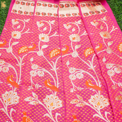 Pink Handloom Pure Georgette Kalidar Banarasi Meenakari Shikargah Lehenga - Khinkhwab