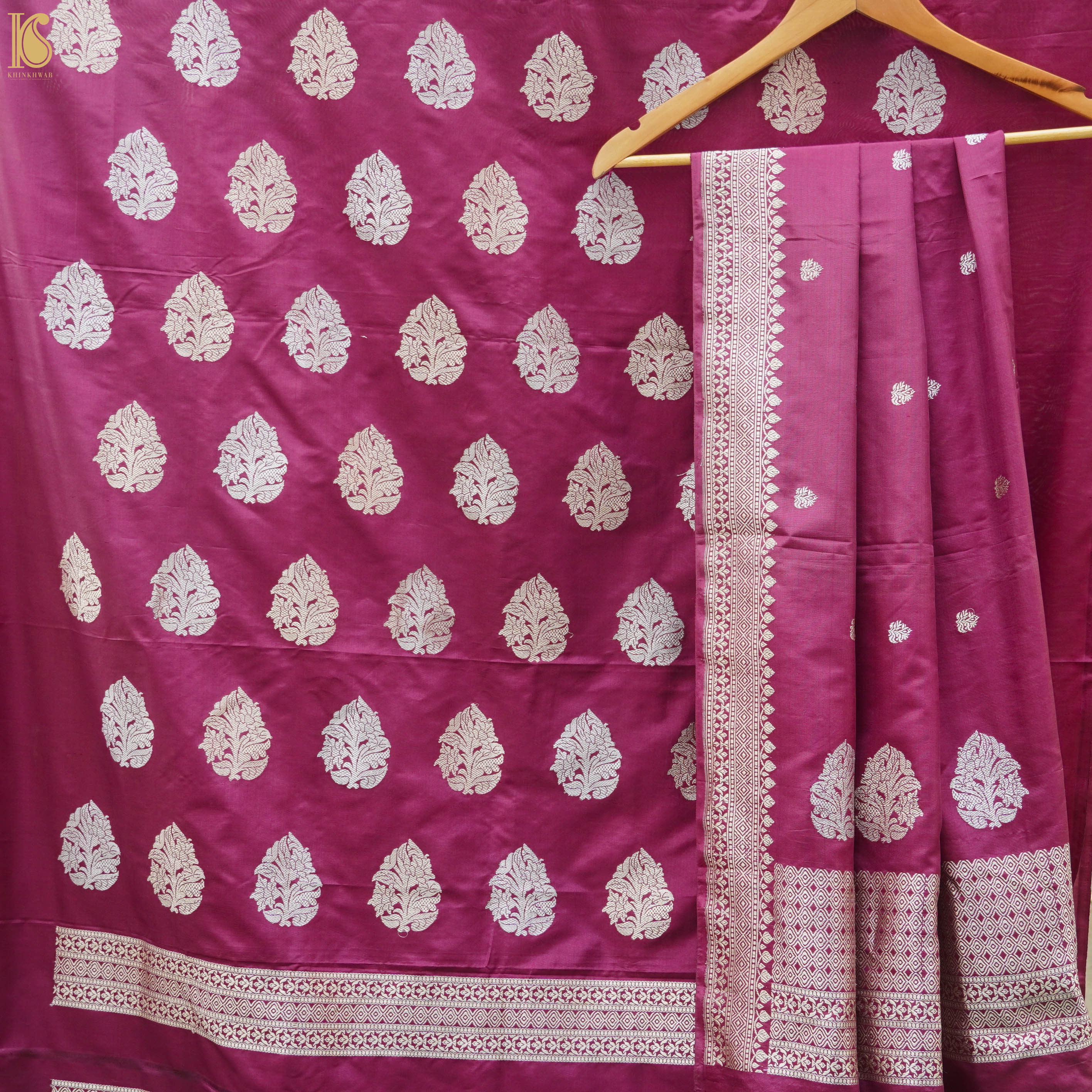 Mehroon Handwoven Katan Silk Kadwa Banarasi Suit Set - Khinkhwab
