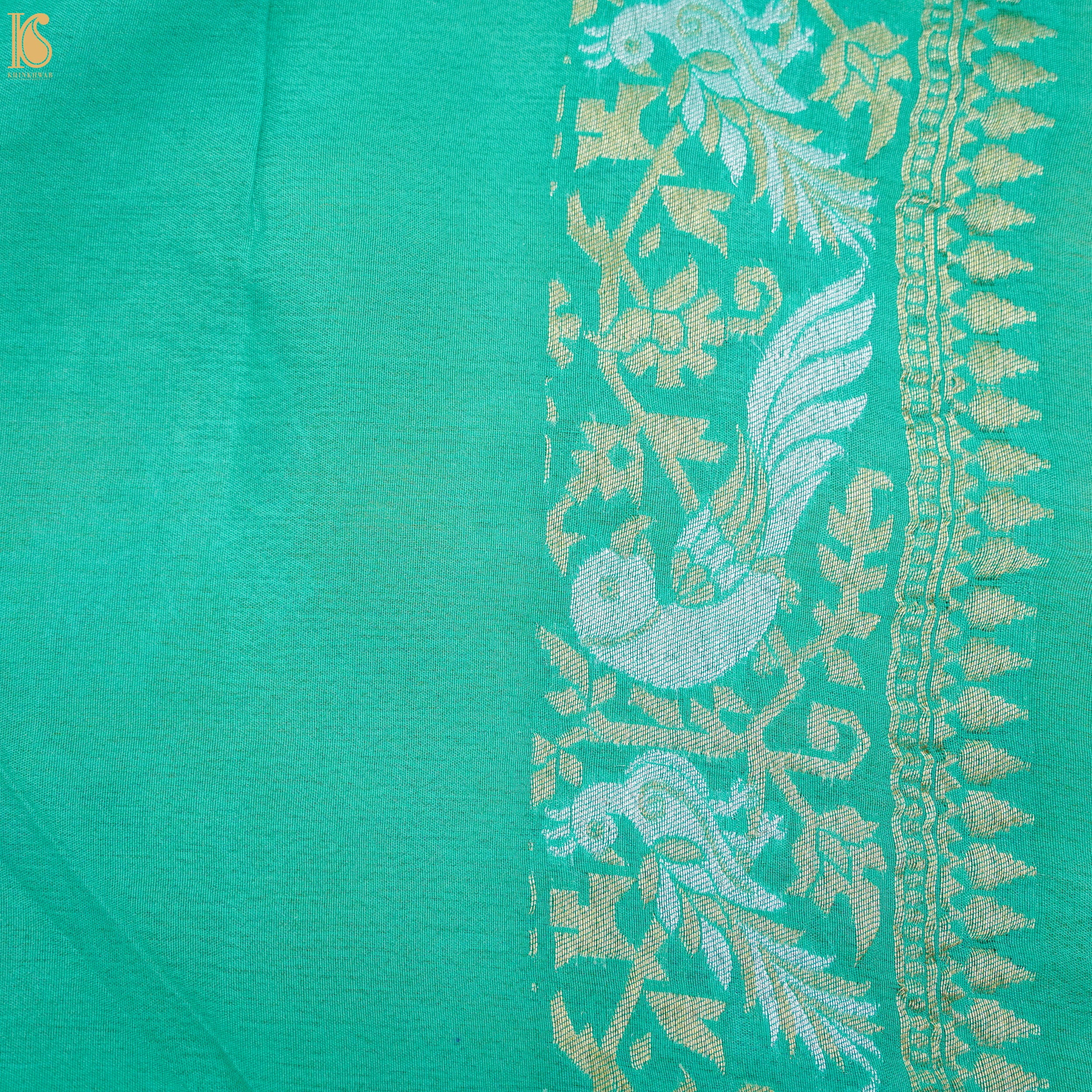 Yellow &amp; Green Pure Georgette Handloom Banarasi Birds of Paradise Saree - Khinkhwab