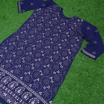 Blue Chikankari, Aari &amp; Gotta Patti Viscose Georgette Fabric Set - Khinkhwab