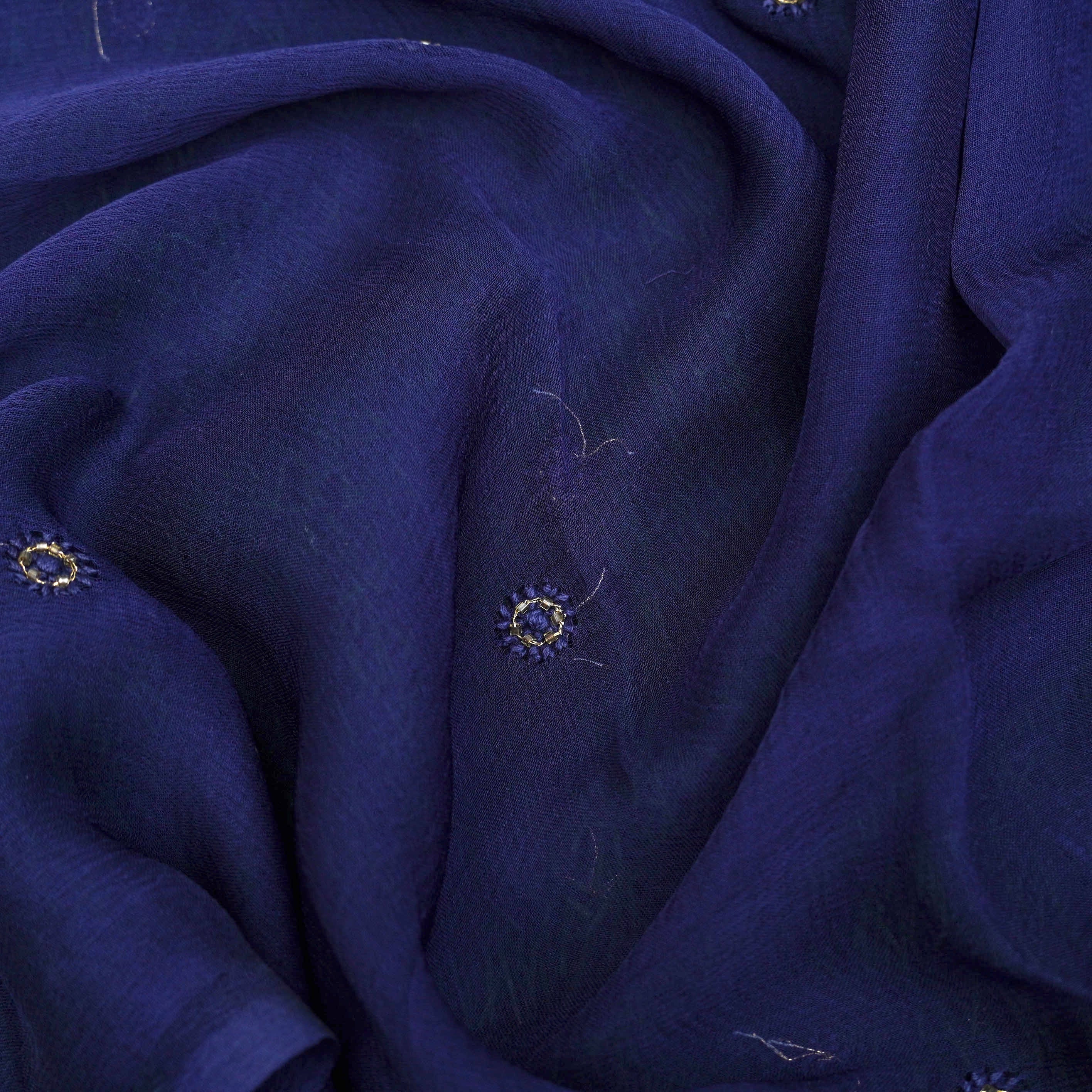 Blue Chikankari, Aari &amp; Gotta Patti Viscose Georgette Fabric Set - Khinkhwab