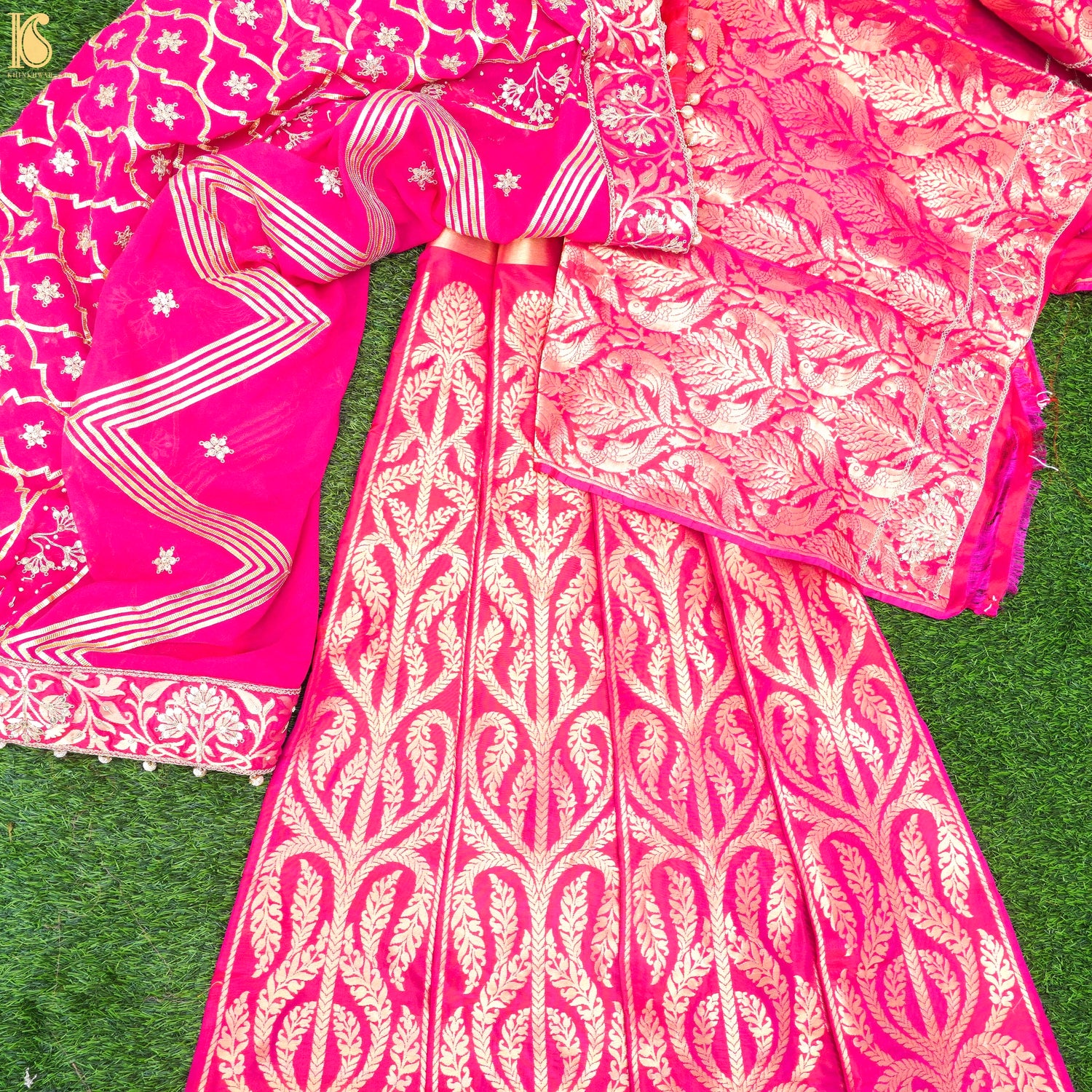 Pink Pure Katan Silk Handloom Banarasi Lehenga with Work Dupatta - Khinkhwab