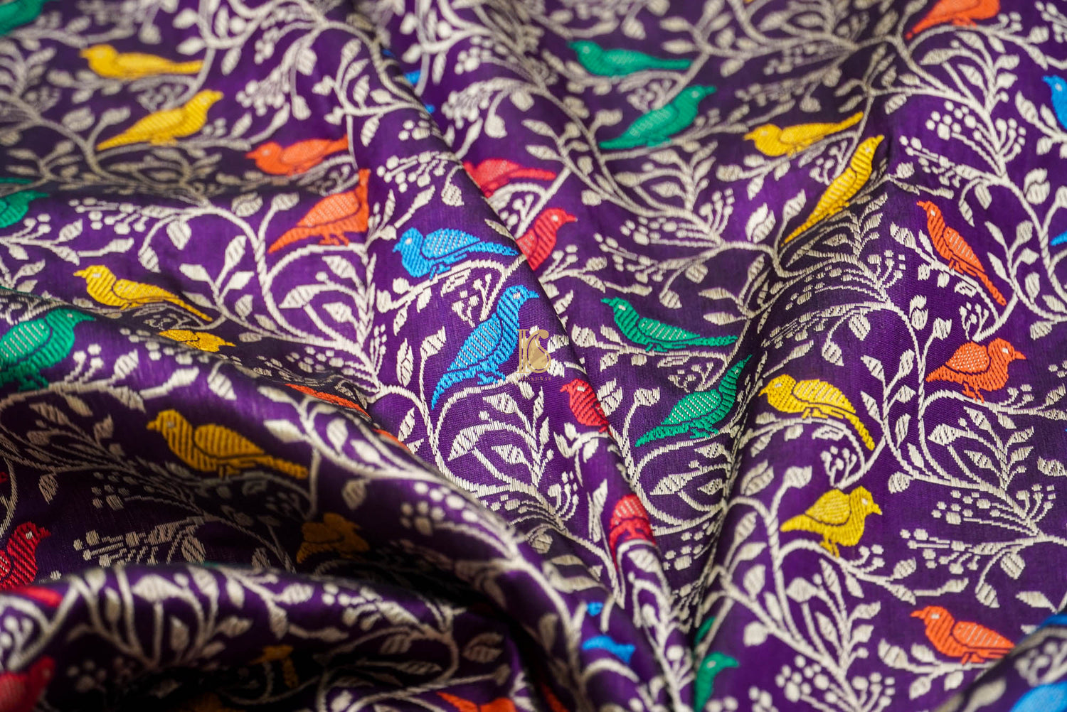 Purple Pure Katan Silk Handwoven Banarasi Jaal Bird Dupatta - Khinkhwab