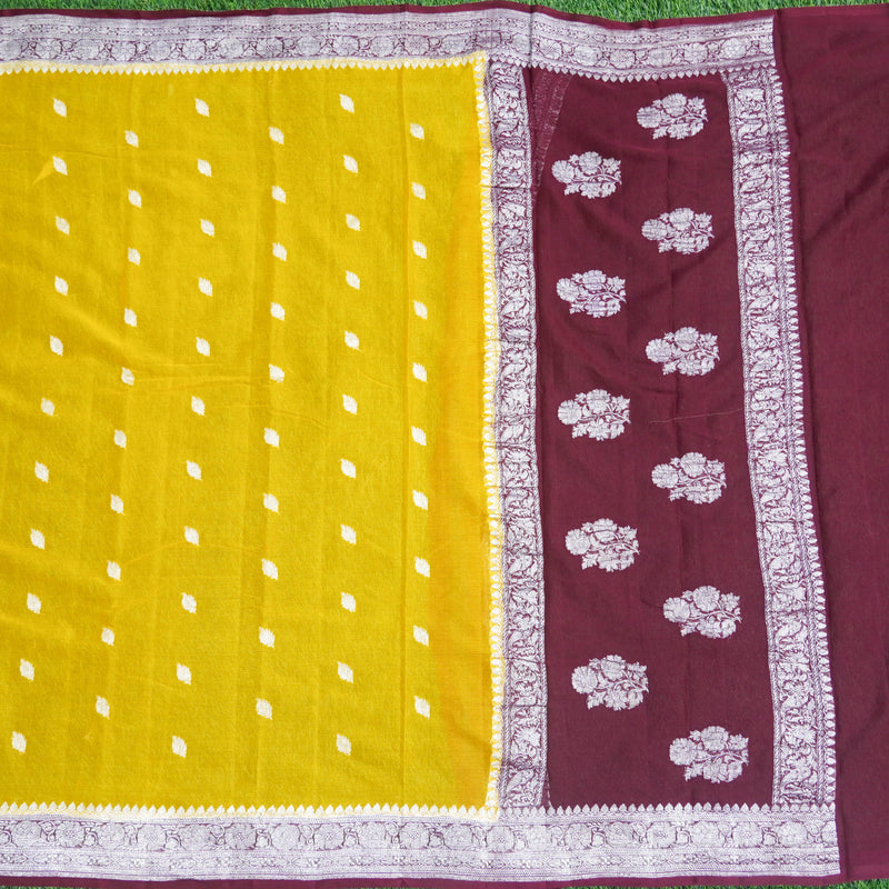 Yellow Pure Georgette Handloom Banarasi Saree - Khinkhwab