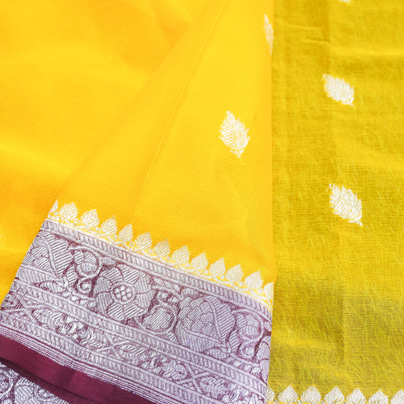 Yellow Pure Georgette Handloom Banarasi Saree - Khinkhwab