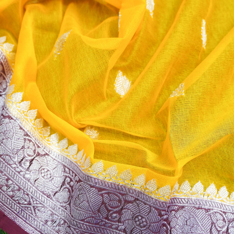 Yellow Pure Georgette Handloom Banarasi Saree - Khinkhwab