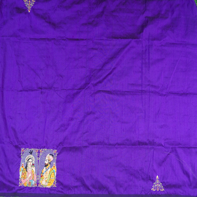 Hand Embroidered Pure Raw Silk Mughal Blouse Fabric - Khinkhwab