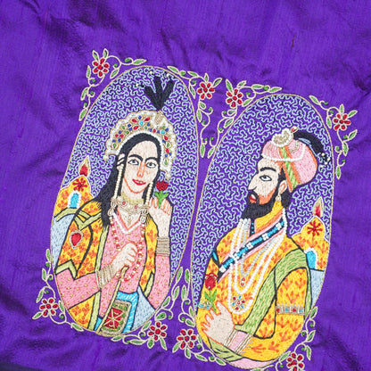 Hand Embroidered Pure Raw Silk Mughal Blouse Fabric - Khinkhwab