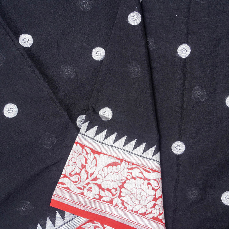Black & Red Pure Georgette Handloom Banarasi Dupatta - Khinkhwab