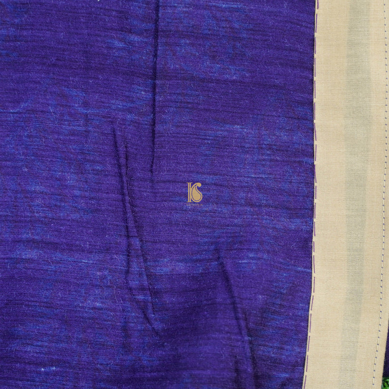 Blue Pure Moonga Tussar Silk Print Saree - Khinkhwab