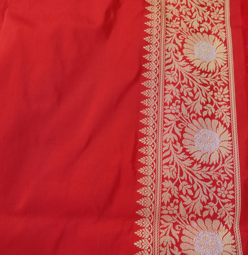 Mahogany Red & Pink Handloom Banarasi Katan Silk Rangkat Saree - Khinkhwab