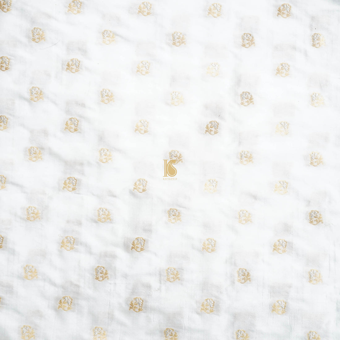White Pure Katan Silk Handwoven Banarasi Sona Rupa Fabric - Khinkhwab